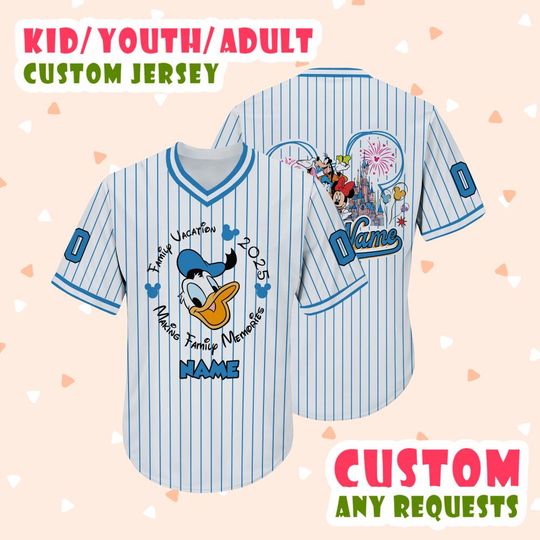Personalized Donald Duck Family Vacation 2025 Vneck Jersey, Making Family Memories Custom Jersey, Family Jersey, Jersey For Kids
