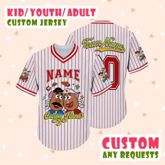 Personalized Toy Story Movies Vneck Jersey, Custom Potato Head Vneck Baseball Jersey, Family Trip 2025 Baseball Jersey