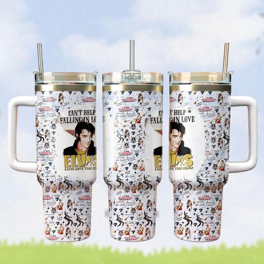 Elvis Presley Tumbler 40oz, Retro Music Gift, Long Live the King Travel Cup, Tumbler For Fan Elvis Presley, Summer Gift