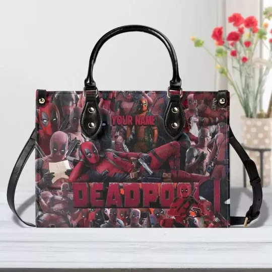 Personalized Deadpool Leather Handbag, Deadpool Lovers Women's Leather Bag Gift