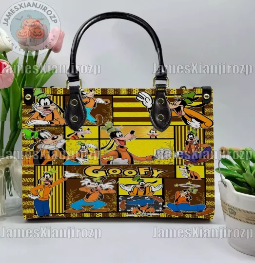 Discover Personalized Goofy Leather Handbag, Funny Goofy Lovers Women's Leather Bag Gift