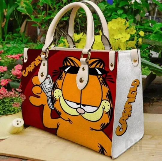 Personalized Garfield Cat Leather Handbag, Garfield Cat Cartoon Lovers Gift