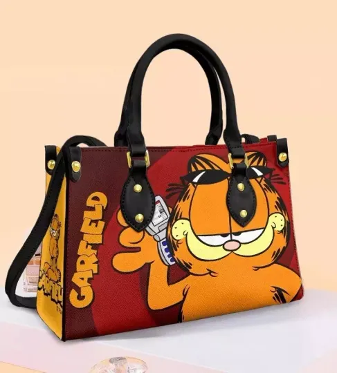 Personalized Garfield Cat Leather Handbag, Garfield Cat Cartoon Lovers Gift