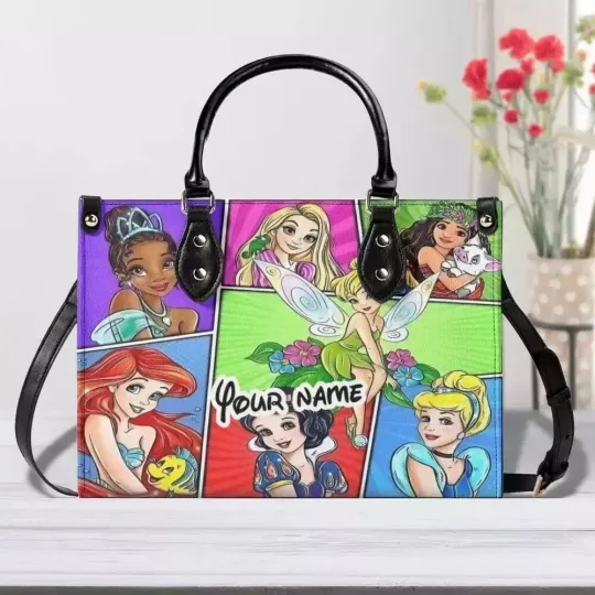Personalized Disney Princesses Leather Handbag, Disney Princess Lovers Gift