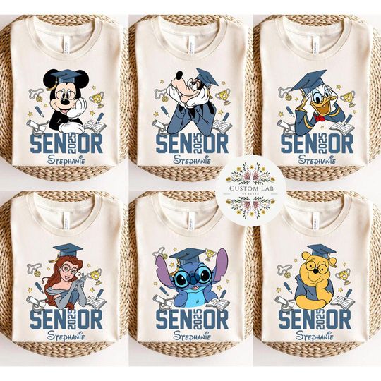 Personalized Mickey and Friends Pooh Stitch Senior Trip Disney Graduation Shirt, From The Tassel To The Castle Family Graduate Class of 2025