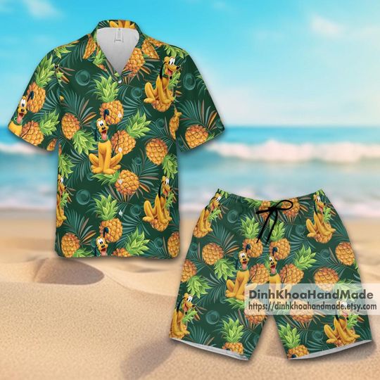 Pluto Hawaiian Shirt And Short, Disneyland Trip Shirt, Family Vacation Trip Shirt, Family Vacation Hawaiian Shirt