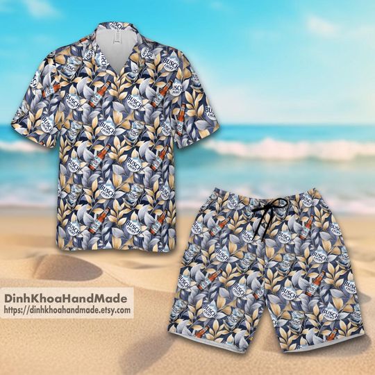 Busc Light Tropic Natural Hawaiian Shirt And Shorts, Men Hawaiian Button Up Shirts, Summer Gifts