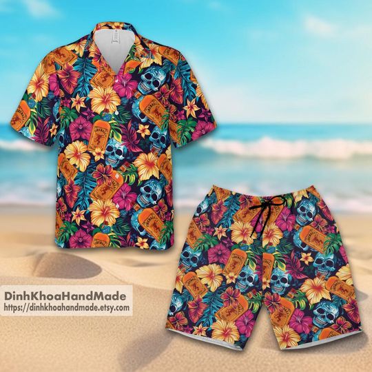 Fireball Tropical Summer Flower Hawaiian Shirt And Shorts , Men Hawaiian Button Up Shirts, Summer Gifts