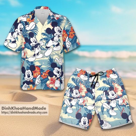 Vintage Disney Mickey Mouse Tropical Summer Beach Blue Hawaii Shirt, Mickey Aloha Shirt Disney Hawaiian Shirt Mickey Summer Hawaiian Shorts