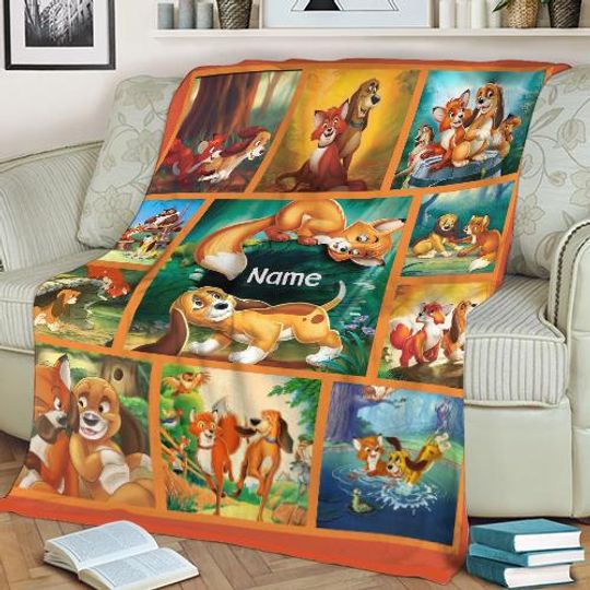 Custom The Fox And The Hound Pictures Collage Blanket, The Fox And The Hound Cartoon Birthday Blanket, The Fox And The Hound Fleece Blanket