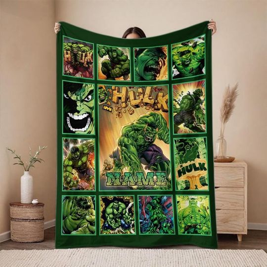 Personalized The Incredible Hulk Blanket/Superhero Hulk Fleece Blanket/Avengers Superhero Blanket/Custom Name Superhero Blanket