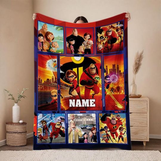 Personalized Disney The Incredibles Blanket, Custom Name Disney Incredibles FamilyBlanket, WDW Disneyland Gifts