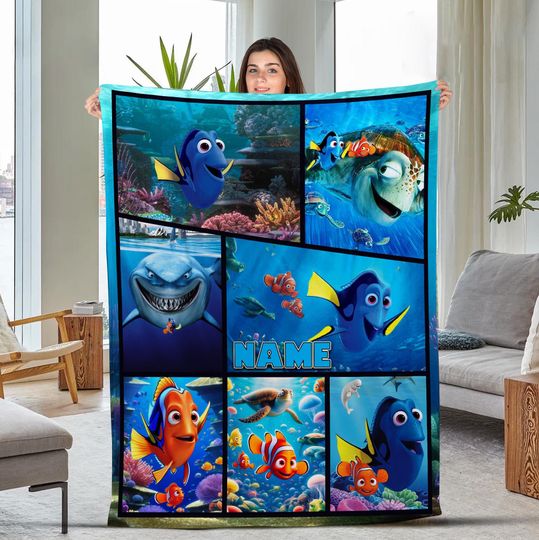 Funny Finding Dory Custom Blanket, Personalized Finding Nemo Blanket, Dory Nemo Blanket, Mink Sherpa Blanket, Nemo Dory Cartoon
