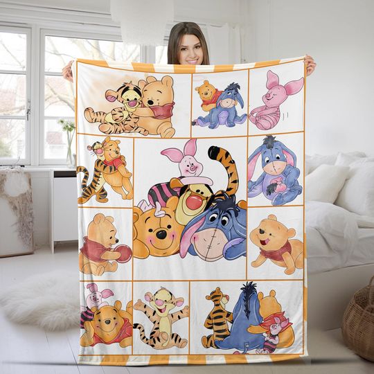 Watercolor Winnie the Pooh blanket, Pooh Bear and friends blanket, Birthday gift for her/him, Kids Adults blanket