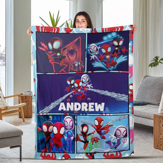 Custom Spidey and His Amazing Friends Blanket, Spidey Fleece Blanket, Spiderman Superhero Blanket, Spidey Birthday Gift, Gwen Spider