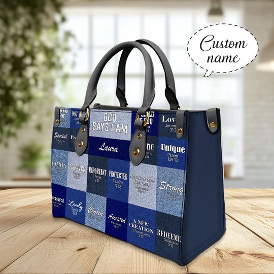 God Says I Am Unique Leather Handbag , Christian Floral Leather Handbag, Handbag Mothers Day Gift for Mom
