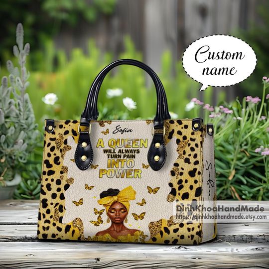 Personalized Name Black Women Pu Leather Handbag, Personalized Beauty Afro Woman Bags, Mother's Day Gift For Black Mom