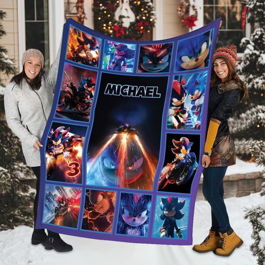 PersonalizedSonic The Hedgehog Blanket, Personalized Cartoon Hedgehog Blanket, Custom Blanket , Sonic Blanket, Birthday Blanket