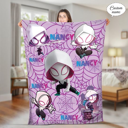 Custom Name Spider Gwen Fleece Blanket, Spidey and His Amazing Friends Sherpa Blanket, Spiderman Woven Blanket