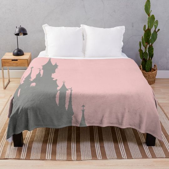 Magic Castle Silhouette Paris Millennial Pink Grey 1 Throw Blanket
