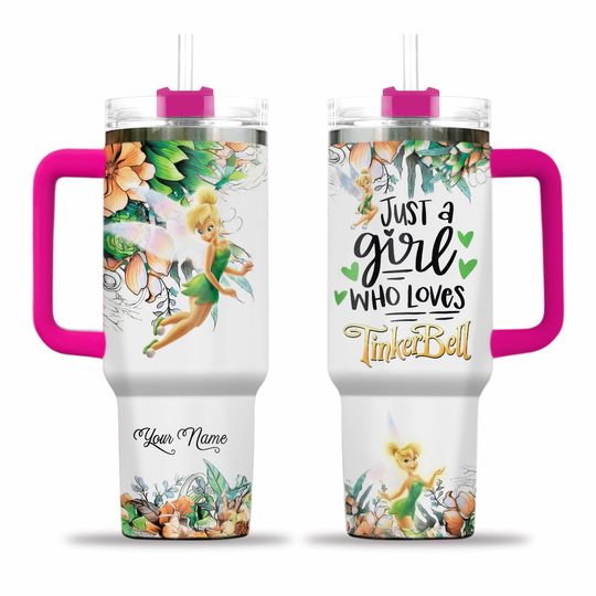 Custom Just A Girl Who Loves Tinker Bell Tumbler 40Oz, Disney Tinkerbell Flower Coffee Tumbler, Disneyland Tumbler Cup, Disney World