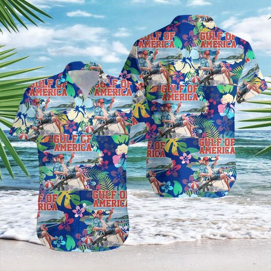 Funny Trump Gulf of America Hawaiian Shirt Men Women, Gulf of America Trump Floral Aloha Button Down Shirt for Hawaiian Shirt,Hawaiian Shirt