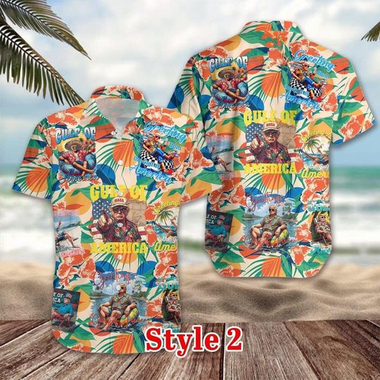 Gulf of America Funny Trump Hawaiian Shirt Men Women, Gulf of America Trump Floral Aloha Button Down Shirt for Hawaiian Shirt,Hawaiian Shirt