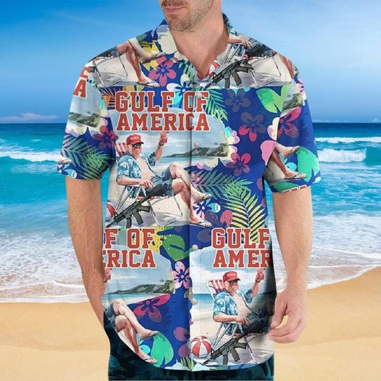 Trump Gulf of America Hawaiian Shirt, Funny MAGA Floral Beach Shirt, Patriotic Aloha Shirt, July 4th Summer Gift Tee