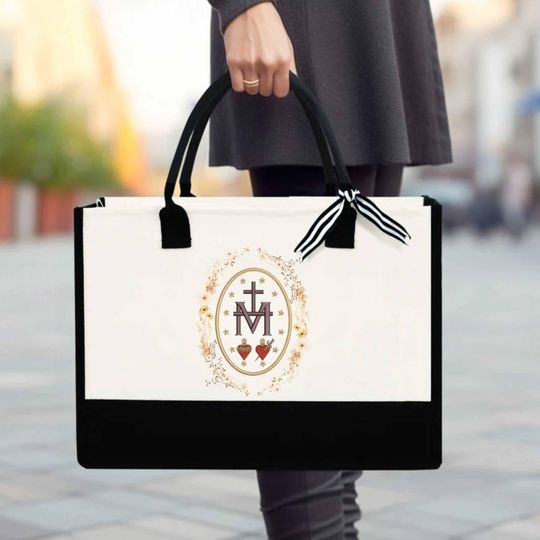 Marian Catholic Tote Bag - Virgin Mary Tote - Catholic Gifts for Women - Catholic Tote Bag - Marian Cross Bag - Floral Womens Religious Bag