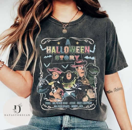 Vintage Retro Toy Story Halloween shirt, A Halloween Story Buzz Lightyear Woody Jessie WDW Disneyland Toy story land Halloween Party Shirt