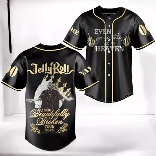 Jelly Roll The Broken Tour 2025 Black Baseball Jersey