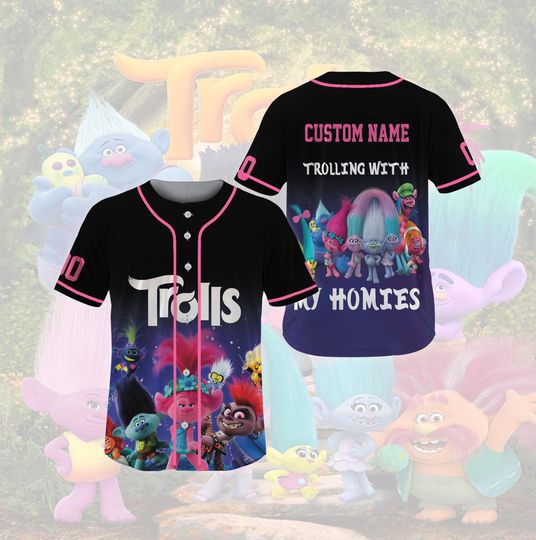 Custom Trolls Bands Together Jersey, Trolls Princess Poppy Baseball Jersey, Trolls Movie Baseball Team, Trolls Birthday Shirt, Birthday Gift