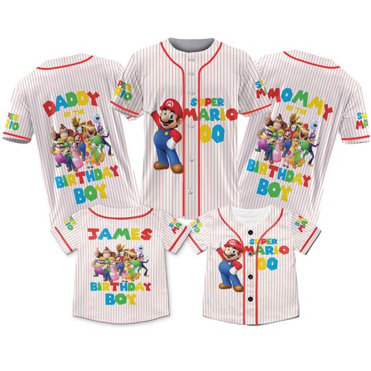 Personalized Super Mario Birthday Boy Baseball Jerseys, Mario Jersey Team, Custom Mario Baseball Jerseys, Luigi Princess Peach Yoshi