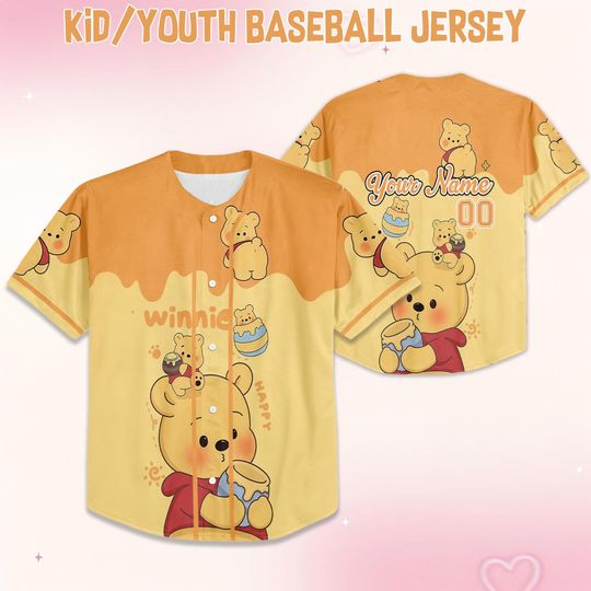 Discover Personalize Cute Disney Winnie The Pooh Baseball Jersey, Kid Youth Adult Baseball Jersey, Disney Birthday Gift, Disney Pooh Bear Jersey