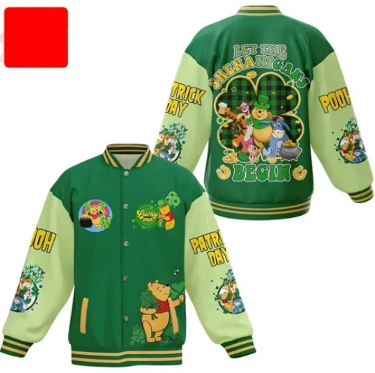 Winnie-the-Pooh Let The Shenanigans Begin Happy St Patricks Day Baseball Jacket