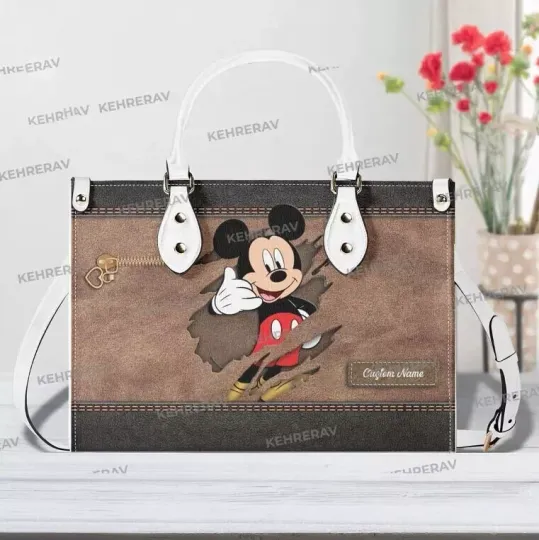 Personalized Mickey Mouse Ears Leather Handbag, Mickey Mouse Lovers Gift