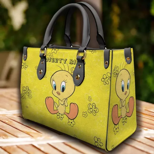 Personalized Tweety Bird Leather Handbag, Tweety Bird Looney Tunes Leather Bag