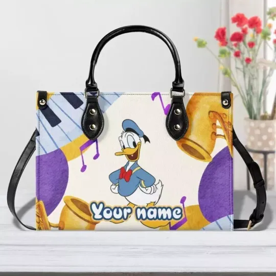 Personalized Donald Duck Leather Handbag, Donald Duck Cartoon Lovers Gift