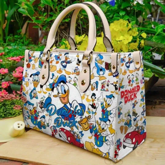 Personalized Donald Duck Leather Handbag, Donald Duck Cartoon Lovers Gift