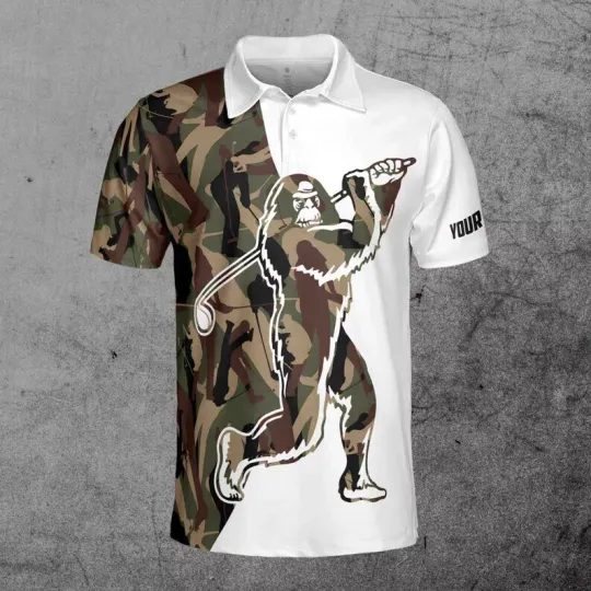 Bigfoot Golf Polo Shirts, Bigfoot Sasquatch Golf Player, Best Gift For Fans