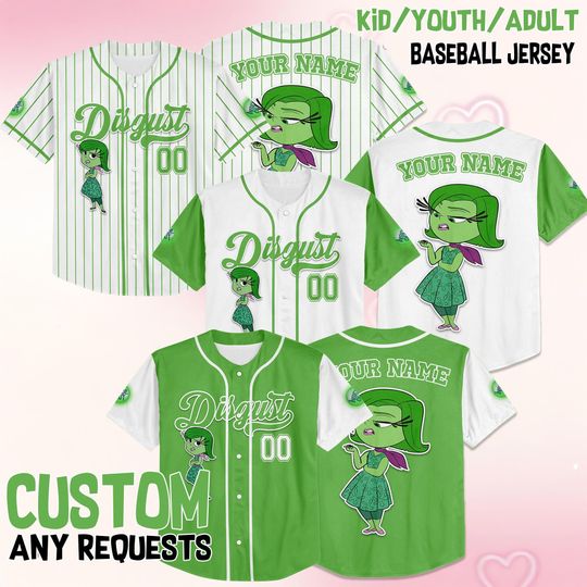 Custom Disney Inside Out Disgust Baseball Jersey, Disney Baseball Jersey, Inside Out 2 Athletic Jersey, Inside Out 2 Shirt, Magic Kingdom