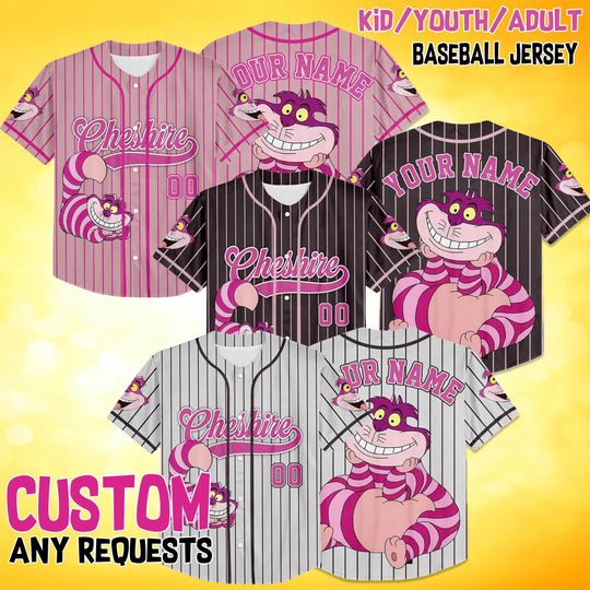 Custom Disney Alice in Wonderland Cheshire Baseball Jersey, Cheshire Cat Baseball Jersey Team, Disney Baseball Fan Lover, Magic Kingdom Gift