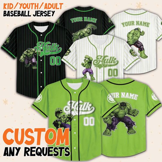 Custom Marvel Hulk Collection Baseball Jersey, Hulk Superhero Kids Jersey, Personalized Hulk Baseball Jersey, Superhero Matching Group Shirt