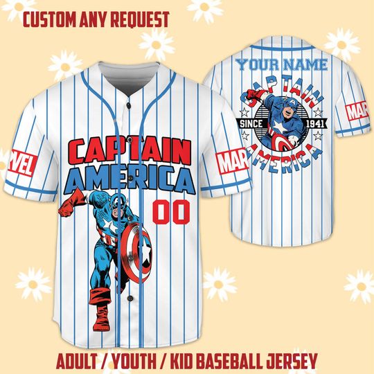 Personalize Disney Captain America Baseball Jersey, Captain America Marvels Avengers Assemble Superhero, Marvel Lovers Birthday Gift