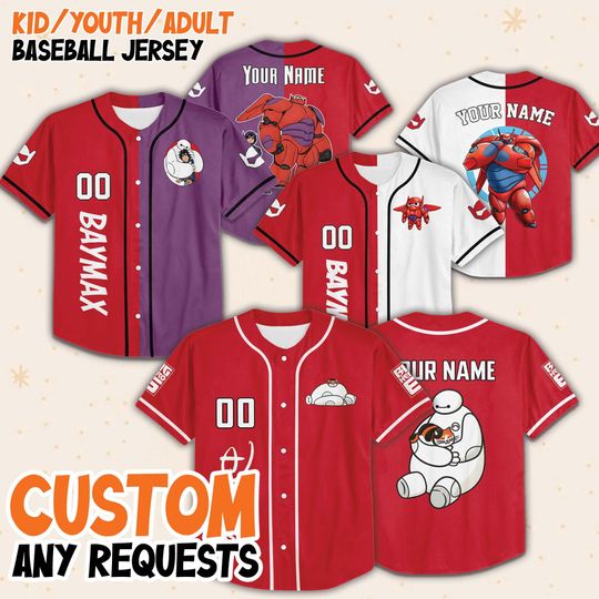 Personalized Disney Big Hero 6 BayMax Collection Baseball Jersey, Custom Unisex Big White Robot Shirt, White Robot Tee, Kid Adult Jersey
