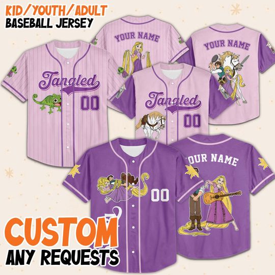 Custom Disney Rapunzel Baseball Jersey, Custom Name Rapunzel Princess Jersey, Tangled Movie Disney Rapunzel Jersey, Birthday Gift Jersey