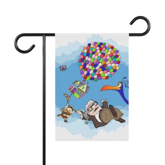 Disney Pixar UP Home Banner, Unique Home and Garden Flag, Disney Themed Carl, Russell, Kevin & Dug, Large Outdoor Flag