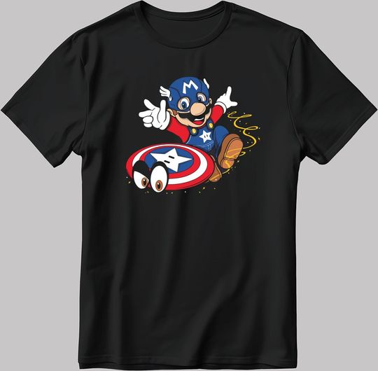 Captain America Cosplay Mario Short Sleeve Men's / Women's T Shirt