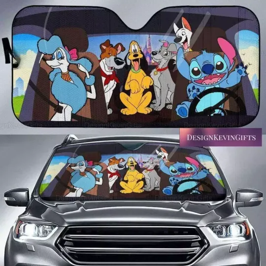 Stitch & Friends Car Sunshade, Disney Auto Windshield UV Protection Shade