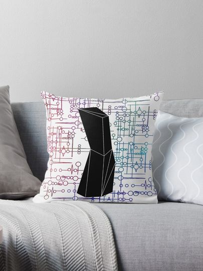 The Obelisk / The Diviner (Black and Multi-Coloured on White) Pillow